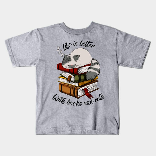 Books and Cats Kids T-Shirt by Whiskers and Wings